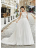 Beaded Ivory Lace Tulle Open Back Elegant Wedding Dress